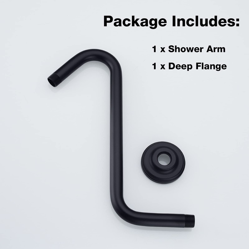 TRUSTMI Matte Black S-Shaped Shower Arm with Flange 12 Inch