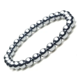 Terahertz Ore Bracelet 6mm Round Ball Genuine Gemstone Power Stone, Rubber Stone