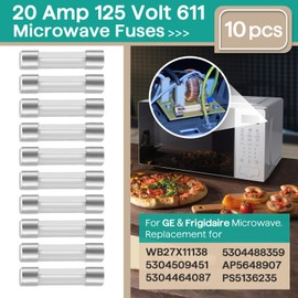 10Pcs 5304509451 20A 125V Microwave Fuses for GE Frigidaire Microwaves, 20 Amp 125 Volt 6X30MM Oven Fuses Replacement Models WB27X11138 5304464087 5304488359 AP5648907 PS5136235, and More