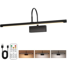 DarHorz Battery Operated Picture Light with Remote, 24 inch Wireless Rechargeable Art Light with Timer, Dimmable 3CCT Gallery Lighting for Paintings, Portraits, and Canvas (Black)