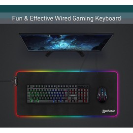 MANHATTAN Wired Membrane Gaming Keyboard – with Backlit RGB LED, USB-A Connection, Quiet Keystrokes, 12 Multimedia Function Keys - for Computer, PC, Desktop, Gamer – 3 Yr Mfg Warranty - 180603