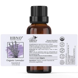 HBNO California Bottled Organic Lavender Essential Oil 1 fl oz (30ml) - USDA Certified Organic Lavender Oil for Skin, Perfect for Cleaning, Aromatherapy, DIY & Diffuser