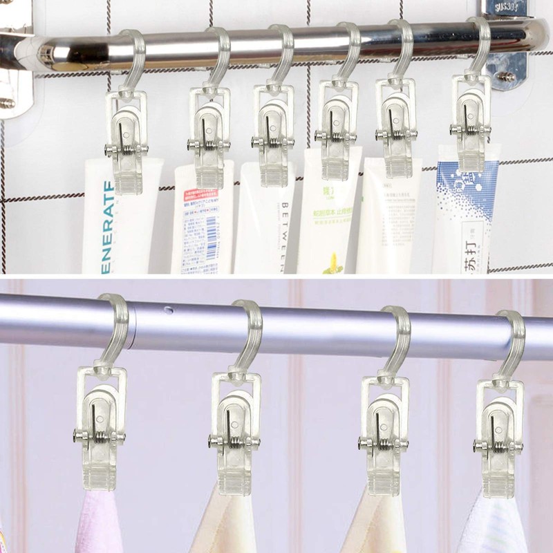 INCREWAY Laundry Hooks Clip, 16pcs 4.53" Transparent Durable Plastic Curtain