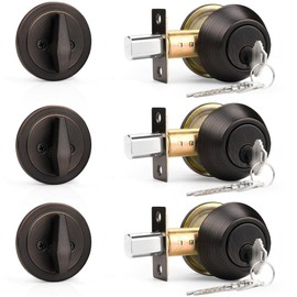 Probrico Keyed Alike Single Cylinder Deadbolts Oil Rubbed Bronze(Combo Packs), One Side Keyed Deadbolts 3 Keys Interior& Exterior Door Lock for Entrance Lock and Front Gate, 3 Pack