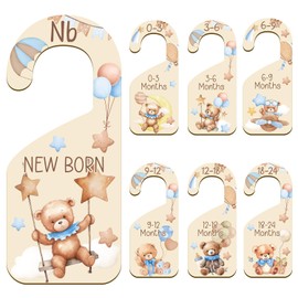 Yoyuspy Baby Size Closet Dividers - 7PCS Cute Bear Baby Clothes Dividers for Closet Double-Sided Printing Thicken Baby Wardrobe Organizer for Newborn to 24 Months Home Nursery Baby Clothes Decor
