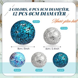 Umigy 18 Pcs Mosaic Orbs Decorative Ball Set, 3.2/2.4 Inch Centerpiece Glass Sphere Balls Mirror Glass Solid Ball Decorative Bowls Vases Fillers for Christmas Wedding Table Decor (Blue Series)