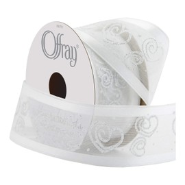 Offray, White Wired Edge Swirl Heart Craft Ribbon, 1 1/2-Inch x 9-Feet