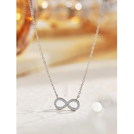 Fibonacci's 925 Sterling Silver & Cubic Zirconia infinity Pendant Necklace with Luxury Gift Box (Silver & Cubic Zirconia)