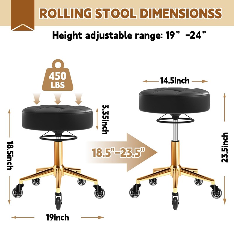 Rolling Stool Heavy Duty 450lbs - Reinforced with Golden Alloy