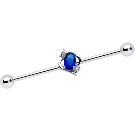 Body Candy Womens 14G Steel Helix Cartilage Earring Clear Blue Accent Oval Swirl Industrial Barbell 1 1/2"