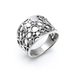 Silverly 16 mm Filigree Circle Sterling Silver Rings for Women 925 - Women's Chunky Rings - Geometric Solid Silver Jewellery for Women - Wide Band Thumb Ring