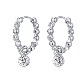 Bead Hoop Earrings for Women 925 Sterling Silver Dainty Hoop Earrings with Cubic Zirconia Ear Huggie Jewelry