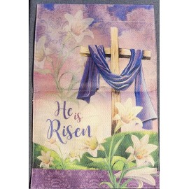Unbranded 1) GARDEN FLAG - EASTER He Is Risen Cross Lilies Christ - Burlap material