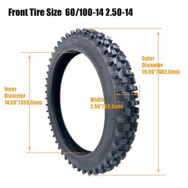 Menmseun 14" Front 2.50-14 60/100-14 Tire+Inner Tube PIT Dirt Bike CRF70 PW80 TTR90 KLX110 kx65