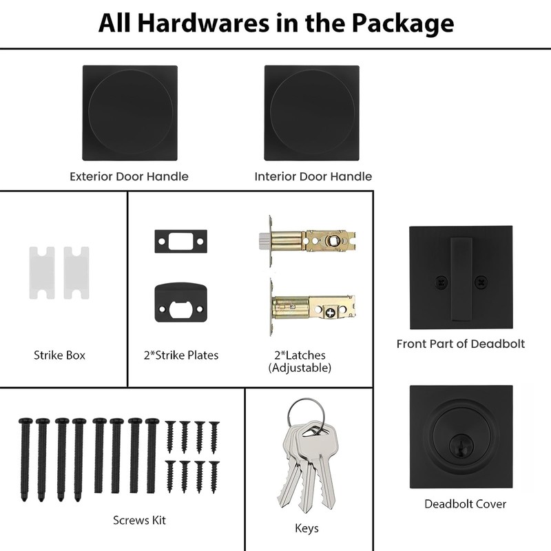 Haidms Black Door Knobs with Deadbolt, Zinc-Alloy Matte Black Front