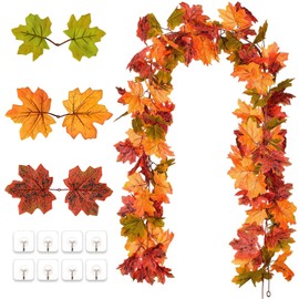 Roveinsia 4 Pack Fall Garland Maple Leaf, Hanging Vine Garland Artificial Autumn Foliage Garland Thanksgiving Decor for Home Wedding Fireplace Party Christmas