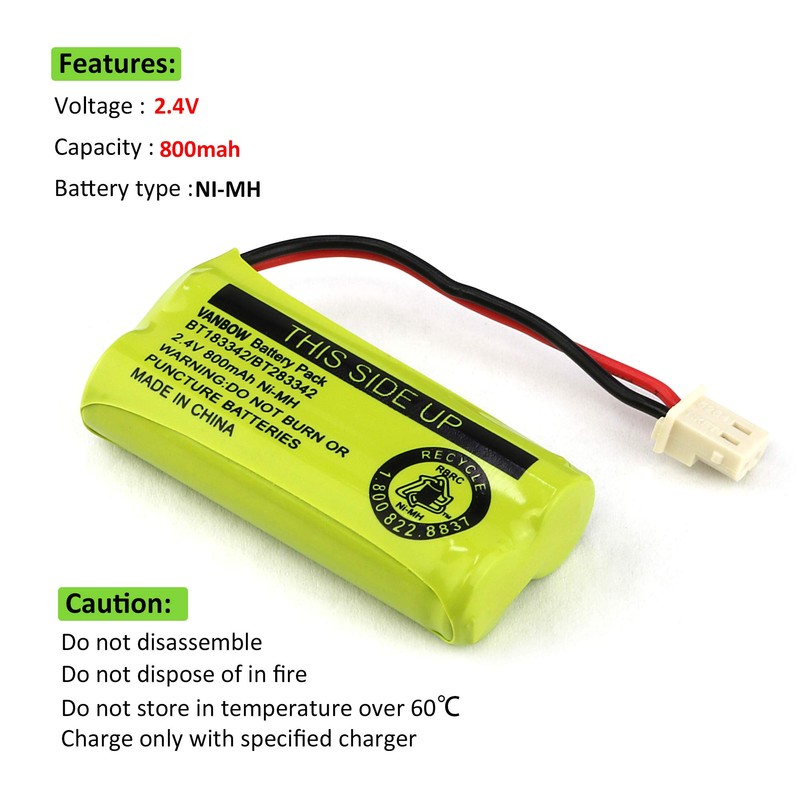 VANBOW BT183342/BT283342 2.4V 800mAh Ni-MH Battery Pack, Compatible with AT&T