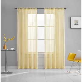 TOAVA DECO Light Yellow Sheer Voile Curtains Translucent Solid Color Window Treatment 108 Inches Long Panels Rod Pocket Light Yellow Sheers for Bedroom Living Room 2 Panels 52x108