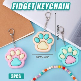 Gosknor 3pcs Cat Paw Fidget Toys Fidget Keychain, 4.72x2.36 Inch Portable Cat Paw Keychain Clicker Cute Mini Sensory Keyring Toy for Kids Adults Office School Stress Relax
