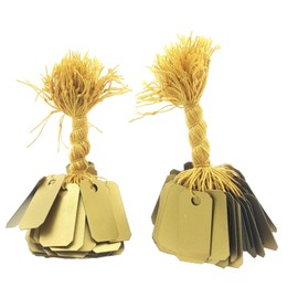 200 Gold Plastic String Tags, Elegant Jewelry Tags Perfect for Gifts or Business (1" x 1/2", Gold)