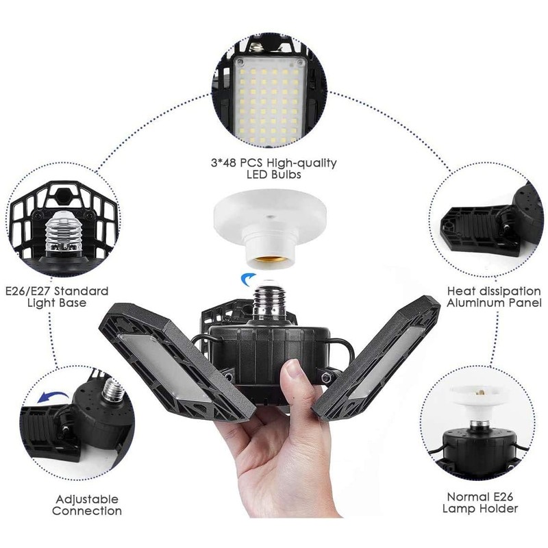 Megrezo LED Garage Lights - 6000 Lumen 6500K Daylight 60W,