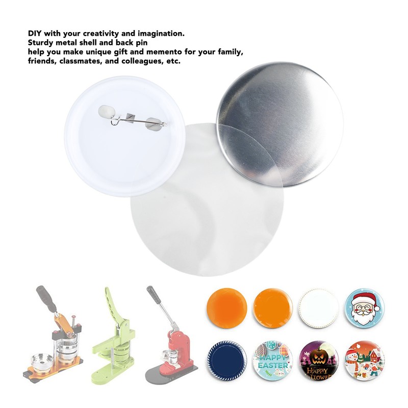 100 Set Pin Back Button Parts 2.3in Diameter Tinplate Plastic