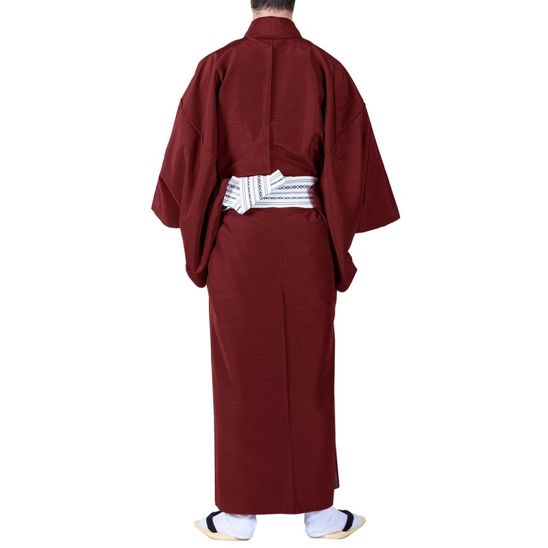 Kyoetsu Men's Kimono, Washable, Solid Color, Pongee, Japanese Clothing, red