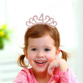 4th Birthday Sash and Tiara Rhinestone Crown for 4th Birthday Decorations Gift ( Rose Gold )