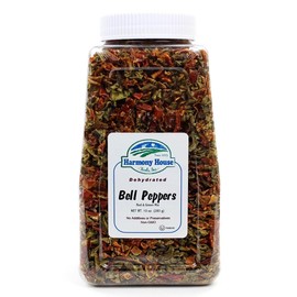 Harmony House Dried Mixed Bell Peppers, Diced – Dehydrated Vegetables For Cooking, Camping, Emergency Supply and More, 10 oz Jar