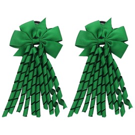 Green Hair Bow Hair Ties - ShiningUU 2 Pack Curly Bow Hair Bands with Bow for Girls & Teens, Hair Bow Spiral Streamers, School Hair Accessories, Girl Hair Ties with Bows for Hairstyles, Birthday Gifts