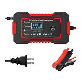 12V 6A Smart Car Battery Charger and Maintainer with Temperature Compensation, Fully Automatic Trickle Charger Desulfator for Automotive, SUV, Truck, RV, ATV - Compact & Portable (Red)