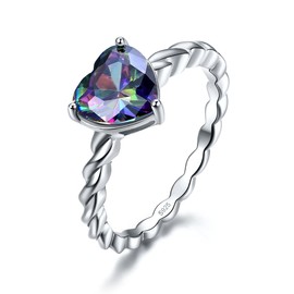 Merthus 8x8mm Heart Shape Simulated Mystic Rainbow Topaz 925 Sterling Silver Twisted Rope Band Promise Ring for Her Size 9