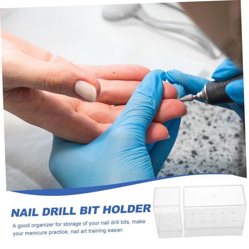 WOONEKY Nail Drill Bit Holder Storage Box 2-Piece 10-Holes Nail