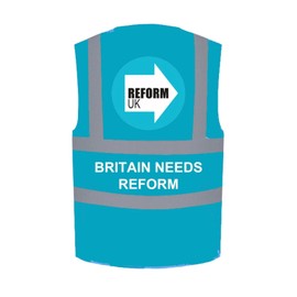 Reform UK Hi-Visibility Printed Executive Vest, Rally and Event Safety Wear (Blue, XL)