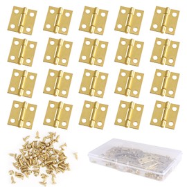 Kasoud Brass Hinges, 20PCS Small Brass Hinges with 80PCS Mini Brass Hinge Replacement Screws, Gold Copper, Solid Brass, SmallHinges for Wood, MiniatureHinges for Jewellery Box & Furniture Door