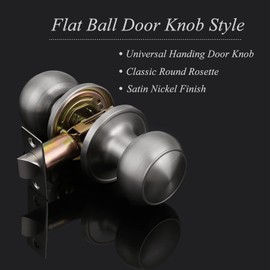 Probrico Keyless Interior Door Knobs Satin Nickel Passage Closet Door Knobs for Hallway or Closet Doors Flat Ball Round Passage Door Knobs Non-Locking Door Handles