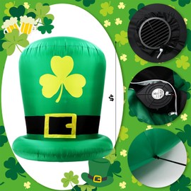 Leyndo 6FT St Patricks Day Inflatables Hat Car Roof Decorations, Blow up Leprechaun Hat with Gold Shamrock, Saint Patricks Day Inflatable with Built-in LED Lights for Yard Garden Lawn Decor