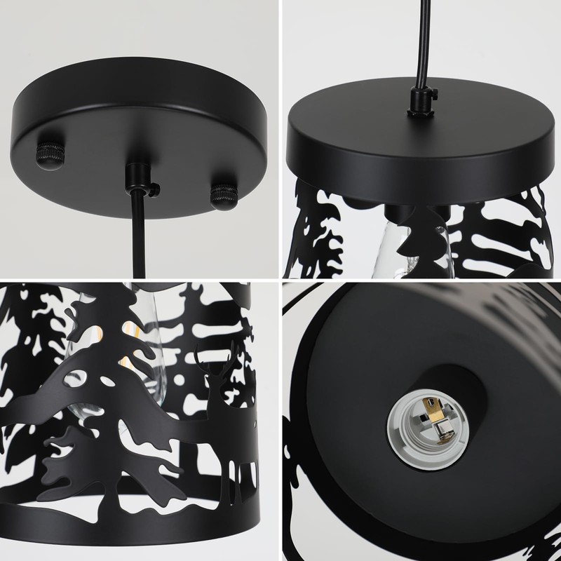 Merexcint 2 Pack Rustic Pendant Lights with Bear and Deer