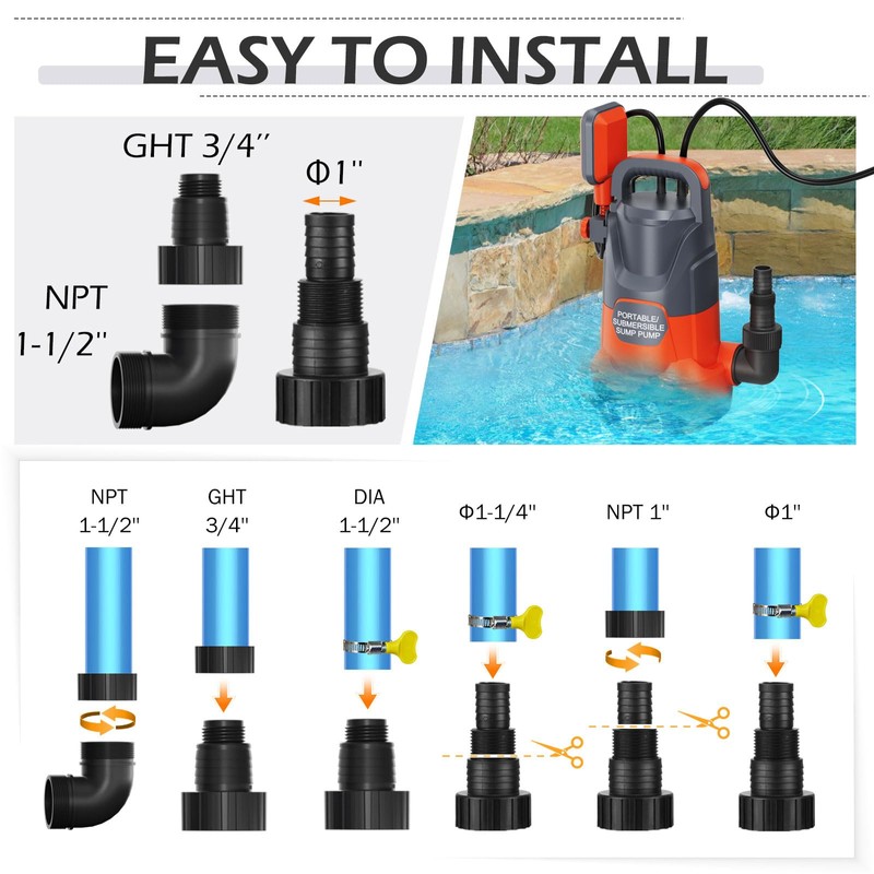 SHANGDA Sump Pump with Float Switch Submersible Water Pump Automatic