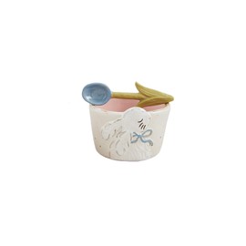 Mud Pie Easter Set dip 2" x 3" dia | spoon 3 1/2" TIDBIT, Blue Bow