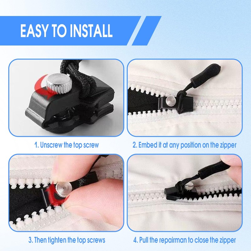 8PCS Zipper Repair Kit,3 Sizes Replacement Instant Fix Zipper Repair