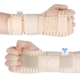 Actesso Breathable Wrist Brace Splint with Support Strap - Ideal for Carpal Tunnel, Sprains, and Tendonitis (Right Hand, Breathable Material, Beige, L)