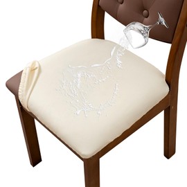 YUEANG Waterproof Seat Covers for Dining Room Chairs Set of 6 - PU Leather Removable Washable Chair Seat Slipcovers (Beige)