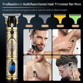 Suttik Ornate Hair Clippers for Men, Cordless Edgers Clippers Professional Hair & Beard Trimmer for Barber Pro Zero Gapped T-Blade Trimmer with LCD Display, Rose Gold