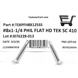 FAS (50) 8x1 1/4 Stainless Steel Phillips Flat Head Self Drilling Tapping TEK Screws