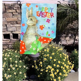 GiftWrap Etc. Cute Easter Bunny Garden Flag – 12” x 18”, Double Sided Banner, Easter Egg Hunt, Spring, Yard Decor, Home Decorations, Easter Eggs, Flowers, Porch, Patio