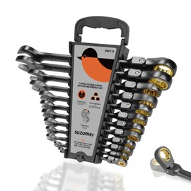 SUZUME 12-Piece (1/4”-7/8”) Flex Head Ratcheting Wrench Set 72 Teeth Sae Ratcheting Wrench Set Black Nickel Coating Ratchet Wrenches Set with 180° Flex Head For Bicycles, Cars,Motorcycle