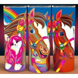 Unbranded LF 90s Horses and Pink Kitty with Rainbow Cup Mug Tumbler 20oz