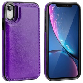 OT ONETOP for XR Wallet Case with Card Holder, Premium PU Leather Kickstand Card Slots Case,Double Magnetic Clasp and Durable Shockproof Cover for XR 6.1 Inch (Purple)