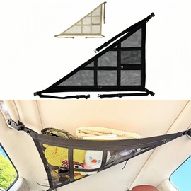 LIUSHUYAN Car Ceiling Storage, Triangular Roof Net, 2-Layer Type, Cargo Net, Car Ceiling Net, Prevents Luggage Falling, Easy Installation, Overnight in Car, Double Zipper, Buckle Fastener, For Right
